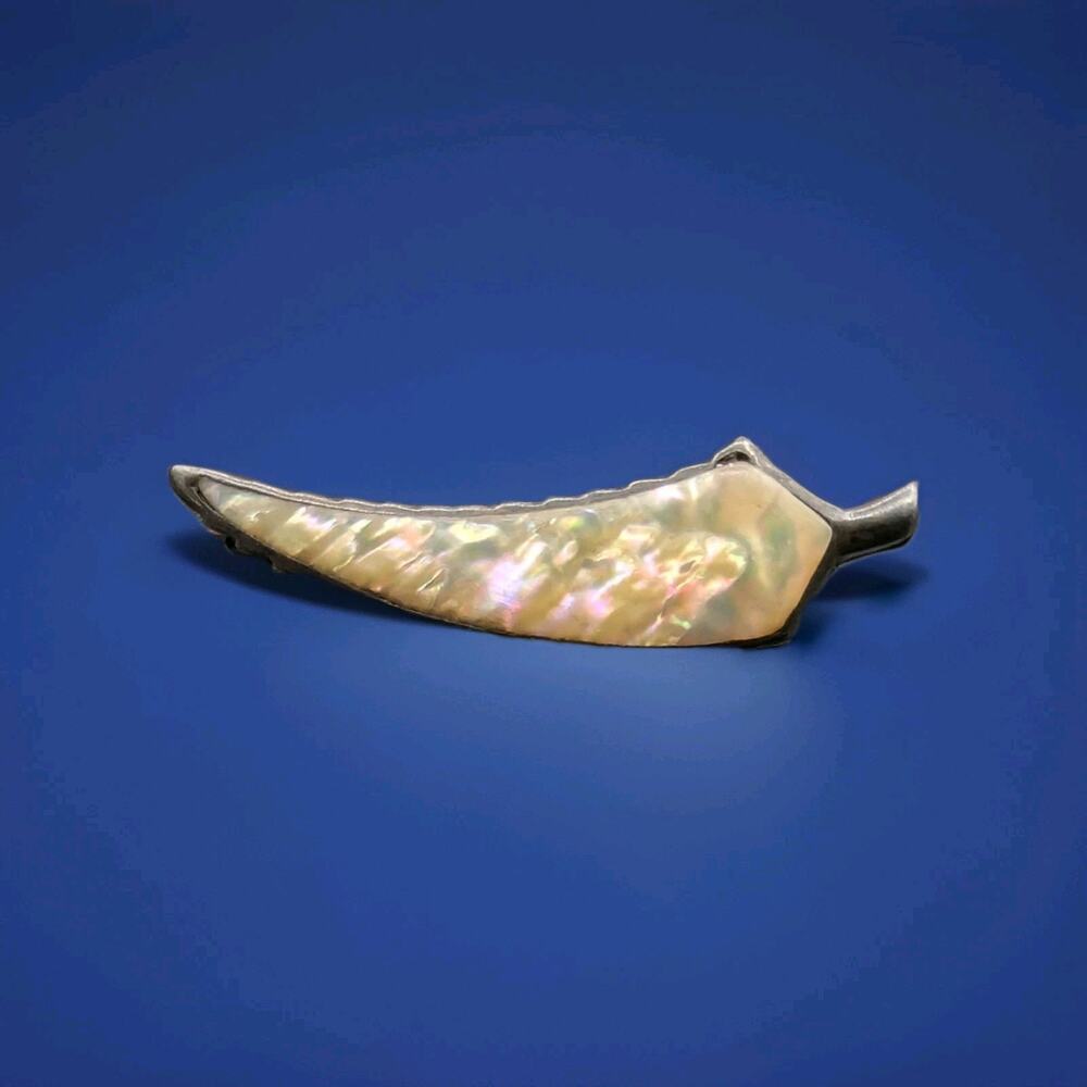 Vintage Sterling Silver 925 Abalone Shell Feather Tiny Brooch